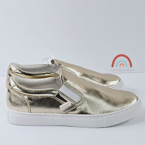 New! J. Crew Faux Leather Metallic Slip On Sneakers - Picture 4 of 16